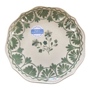 Green Floral Stoneware Plate Made in Portugal Salad Dessert Plate 8.5″ NWT
